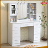 White Dressing Table Wood Makeup Desk with LED Mirror 7 Drawers Storage Bedroom