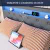 Modern Double Single Metal Bed Frame Upholstered Headboard with LED Lights Grey