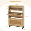 Narrow Shoe Rack Cabinet w/Rattan Doors-Natural