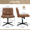 PU Leather Upholstered Armless Cross Legged Office Desk Chair No Wheels(Brown)