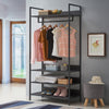 Industrial Open Wardrobe Storage Unit Clothes Rail Shelves Hanging Rack Black