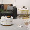 Round Nesting Coffee Table, Set of 2 End Tables with 2 Drawers for Living Room
