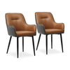 2pcs Faux Leather Dining Chairs Set Color Match Metal Legs Armchair Restauant
