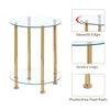 2 Tier Clear Tempered Glass Side End Table Storage Shelf Golden Legs Living Room