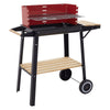 Charcoal BBQ Rotisserie Grill Roaster w/ 5-Level Height Grill Grate&Wood Shelves