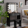 Dressing Mirrored Makeup Table Vanity Set Black with LED Lights Stool & Drawer