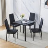Small Space Dining Set 5Pcs Square Black Glass Dining Table+ 4 Dining Chairs Set