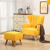 Yellow Scallop Shell Wing Back Armchair Single Sofa Chair With Footstool Suite