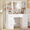 Makeup Dressing Table w/ 7 Drawers & Dimmable LED Lights Mirror Vanity Stool Set