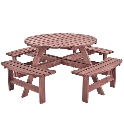 8 Seater Wooden Round Picnic Table and Bench Set Garden Furniture Set Outdoor
