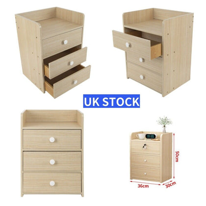 3-Drawer Wood Bedside Cabinet Bedroom Storage Nightstand Table Assembly Required