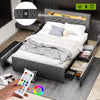 Ottoman Bed Frame LED Lights Upholstered Headboard Double Size Bed & 4 Storage