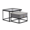 Nesting Coffee Table Side Table with Drawer High-Gloss Tabletop Square Set of 2
