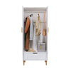 Modern Wooden 2 Door Wardrobe 1 Drawer Storage Hanging Rail with Wooden Feet