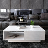 Modern High Gloss Rectangular Coffee Table Tea Table Storage Living Room(White)