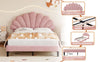 Double Bed 135x190 cm Velvet Upholstered Platform Bed Frame with Headboard Pink