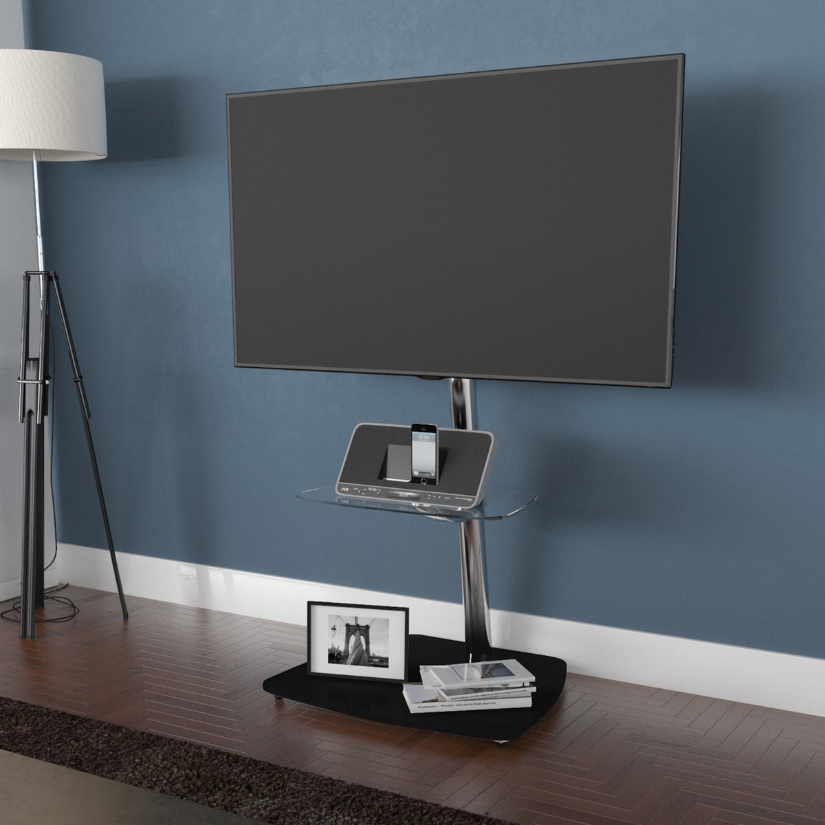 Column TV Mount Stand - Black & Chrome - up to 55