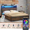 Double Size Bed Frame Metal Platform Bed w/ 4 Storage Drawers & Charging Station