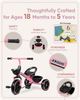 Toddler Tricycle - Girls Boys Age 2-5, Kids Ride On Toy Bike Indoor Outdoor Pink