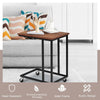 Sofa Side Table C-Shaped Industrial Coffee Snack Table Laptop Stand w/ Wheels