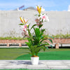 Artificial Pink Lily Tree Lamp in Black Pot Faux Flower Plant HomeOffice Outdoor
