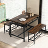 Wooden Kitchen Table Set 3 PCS Dining Table with 2 benches