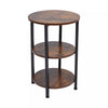 3 Tier Industrial End Table Wooden Round Side Table Nightstand with Metal Legs
