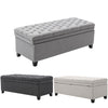 Large Linen Ottoman w/ Storage Button-Tufted Bedroom Bench Hinge End Of Stool