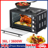 36L Mini Oven Hob Cooker Grill With Electric Hob Double Hotplate Table Top Black
