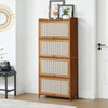 Wood Rattan Cupboard Storage 4Tier Free Standing Shoe Organizer Cabinet Entrance