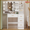 White Dressing Table Makeup Desk With LED Mirror Sliding 4 Drawer Bedroom Modern