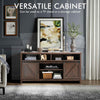 COSTWAY 150cm Sliding Barn Door TV Stand Farmhouse Flat Screen Console-Brown
