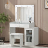White Mirrored Dressing Table Set With LED And Stool Cabinet Adjustable