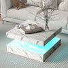 High Gloss Coffee Table for Living Room Square Side Table LED Light Furniture