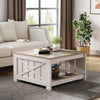 Wood Coffee Table with Storage Square for Living Room Modern Rustic Washed Grey