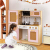 Wooden Kids Kitchen Playset w/ Range Hood & Cookware-Pink