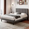 Double Bed Frame, Upholstered Platform Bed with Channel Tufted Headboard, Grey