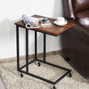 Sofa Side Table C-Shaped Industrial Coffee Snack Table Laptop Stand w/ Wheels
