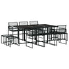 11 Piece Garden Dining Set Black Poly Rattan D0L4