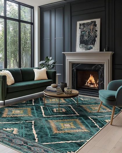 Large Rugs Non-Slip Dark Green Machine Washable 240x300 cm for Bedroom Hallway