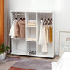 Mobile Open Wardrobe Storage Shelves w/6 Wheels Clothes Hanging Rail White