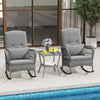 3-Piece Outdoor Rocking Chair Set With Cushions & Pillow-Grey