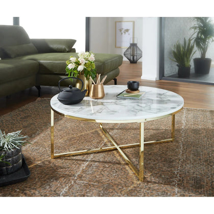 80cm Oglesby Coffee Table White Marble Gold Legs