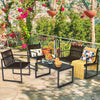 4Pcs Outdoor Conversation Set Metal Frame Garden Patio Chair Loveseat Table Set