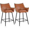 Set of 2 Modern Bar Stools PU Leather Counter Stools with Metal Legs Brown
