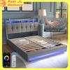 METAL BED FRAME STORAGE GAS LIFT UP DOUBLE 4FT6 BED WITH LED LIGHTS HEADBOARD UK