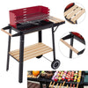 Charcoal BBQ Rotisserie Grill Roaster w/ 5-Level Height Grill Grate&Wood Shelves