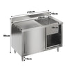 110cm Single Bowl Stainless Steel Catering Sink Cabinet w/Platform &Sliding Door