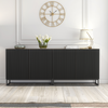 200cm Modern Sideboard | Oak Body Black Fluted Doors | Metal Frame Storage