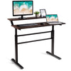 Height Adjustable Standing Desk 2-Tier Computer Table W/ Foldable Handle Brown